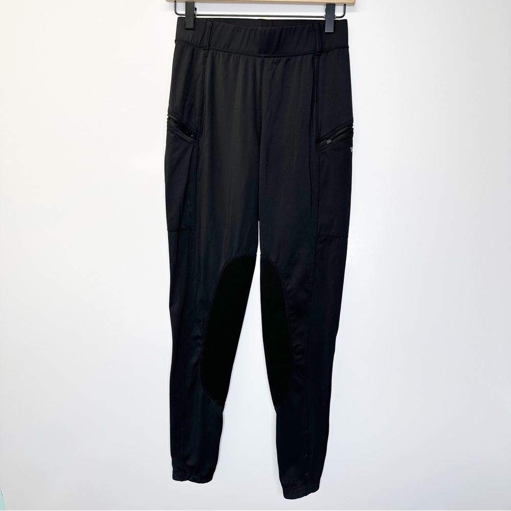 Willit Black Equestrian Riding Tights High-Rise Knee Patch Belt Loops Zip Small